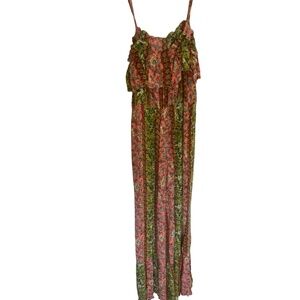Easel Anthropologie Floral Vibrant Wide Leg Bell Bottom Boho Jumpsuit. Sz M
